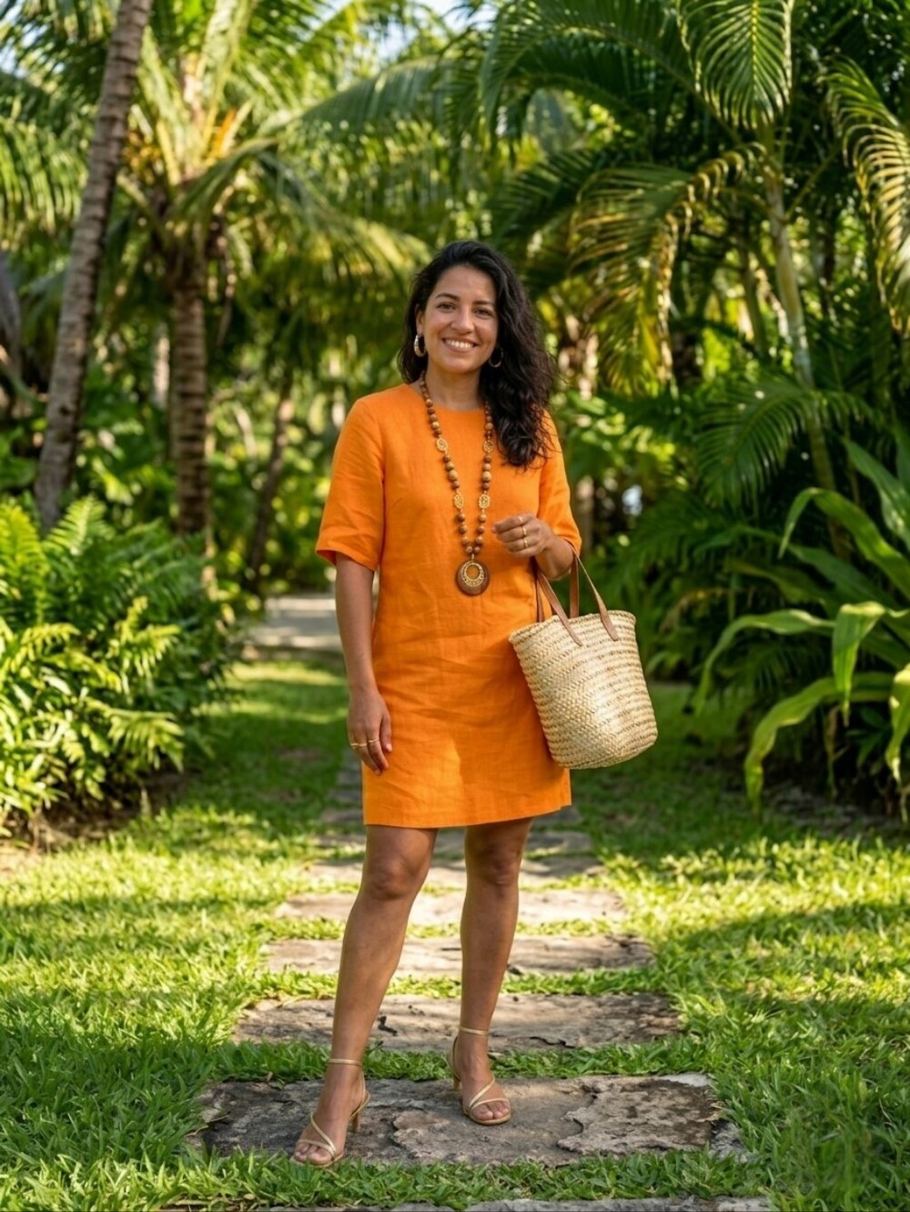 2025 NWT Banana Republic 100% Linen Minimalist Knee Length Dress 6 TALL Orange